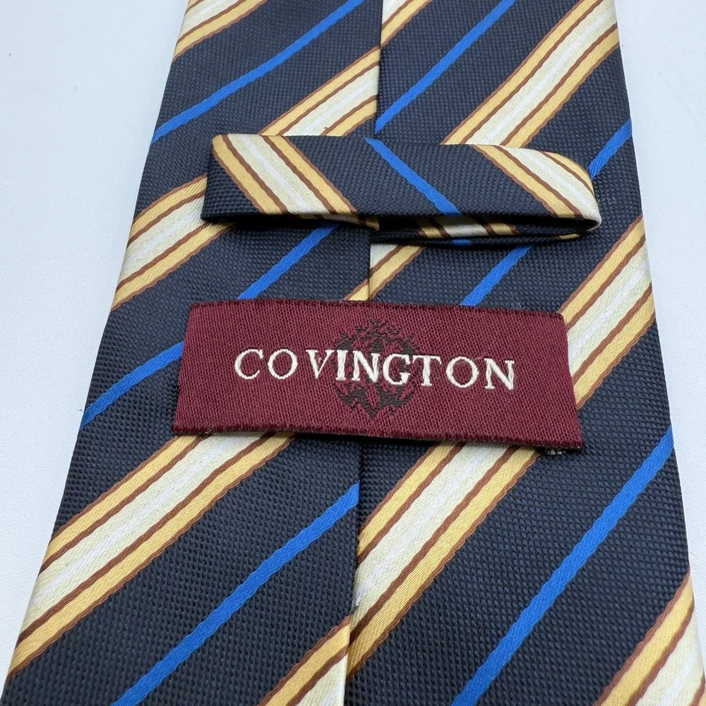 Covington Mens Striped Necktie Polyester Formal‎ Business Blue Gold
